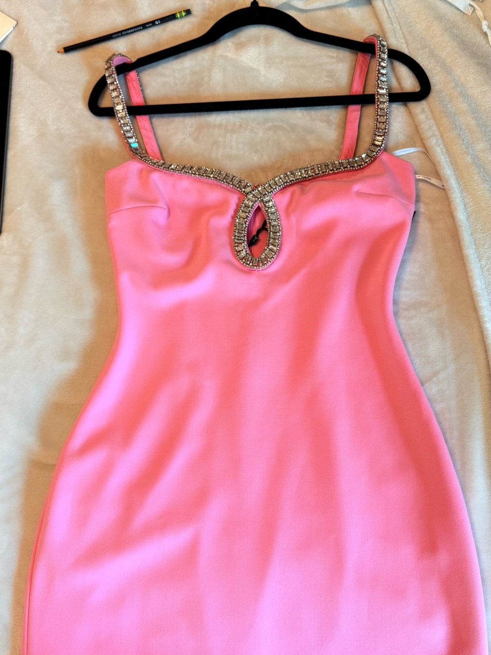 Girls' Pink Jewel-Trim Spaghetti-Strap Formal Dress